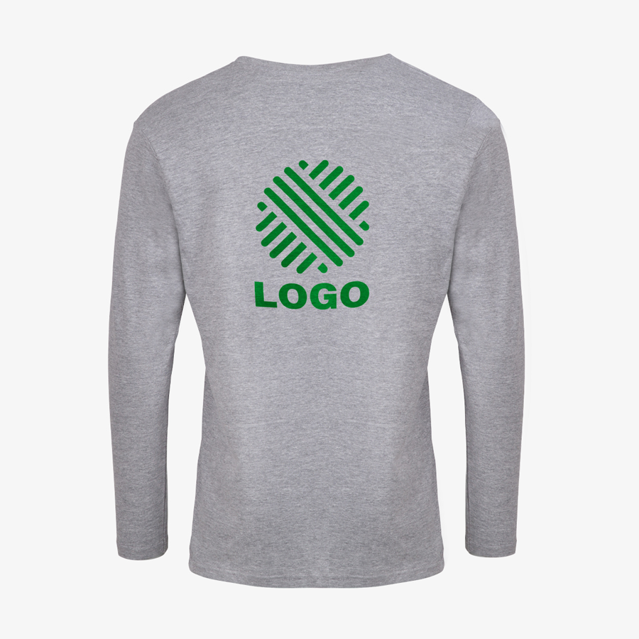 Weißes Basic-Langarmshirt für Herren von B&C Collection, mit Digitaldruck hinten