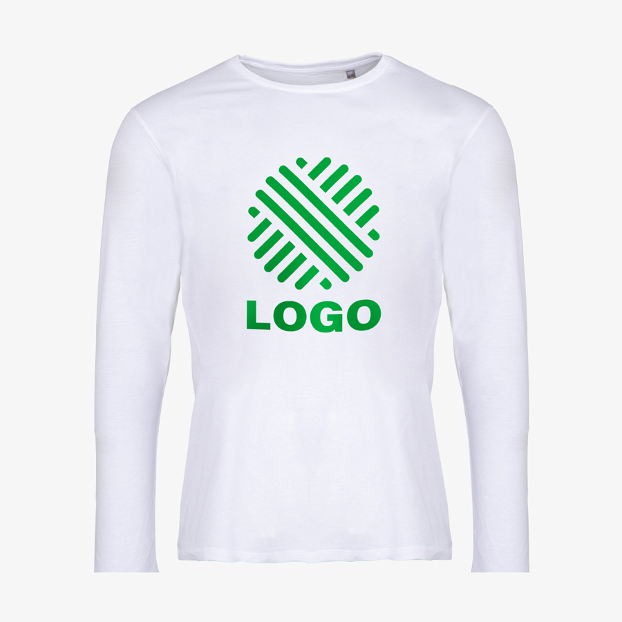 Weißes Organic-Langarmshirt für Herren von Russell, mit Digitaldruck vorne