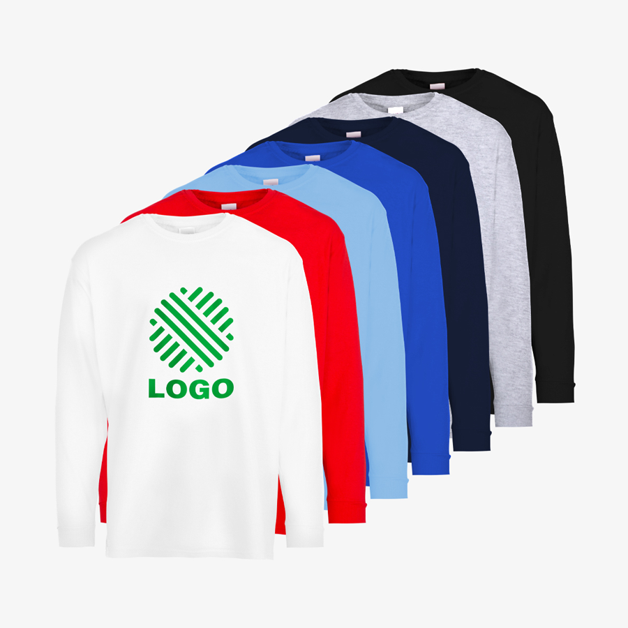Basic-Langarmshirts für Kinder von Fruit of the Loom in vielen Farben, mit Digitaldruck