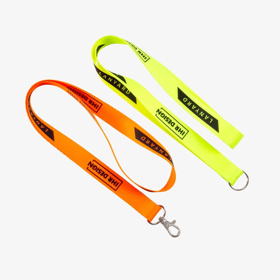 Neon-Lanyards in Neongelb und Neonorange, mit Haken oder Ring