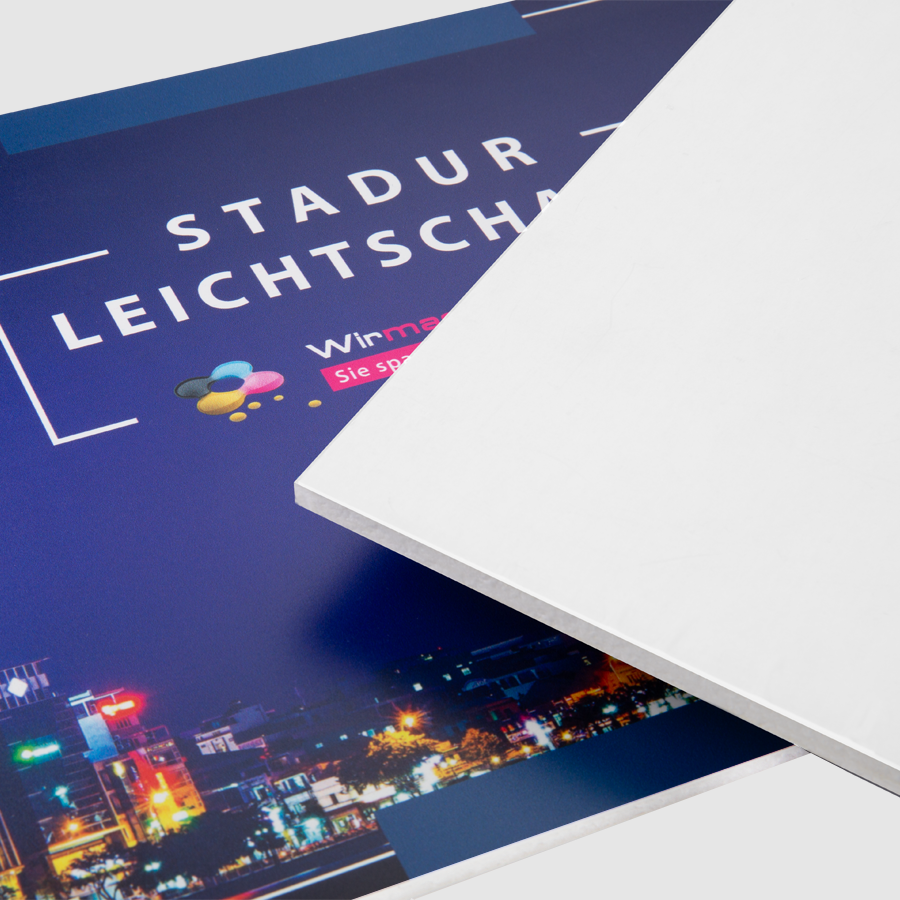 Detailansicht von individuell bedruckten Stadur-Leichtschaumplatten