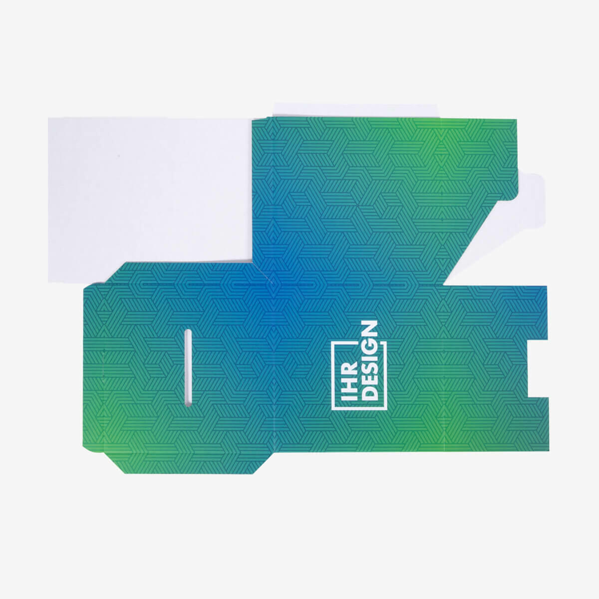Individuell bedruckte Losbox mit Topschild im Lieferzustand, einteilig, gestanzt, genutet und geklebt