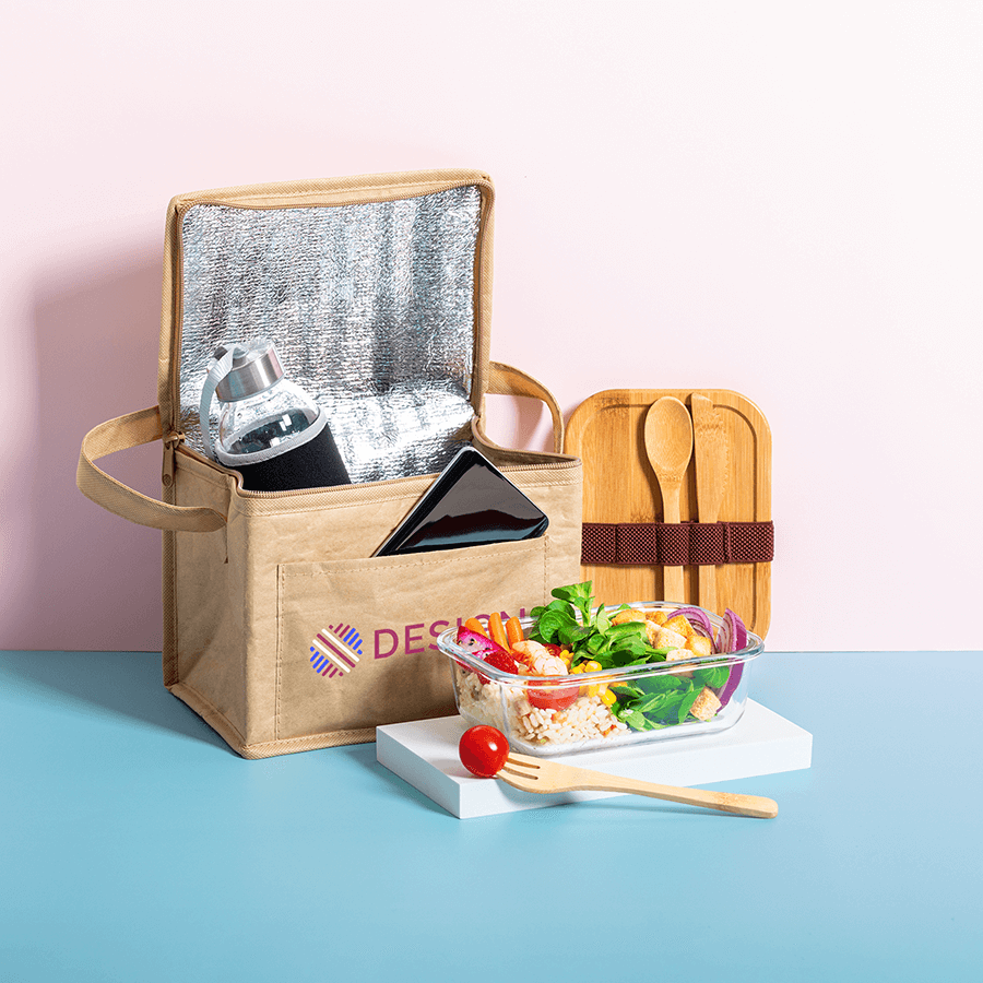 Hochwertige Lunch-Kühltasche aus laminiertem Papier mit Tragegriff vollfarbig bedrucken