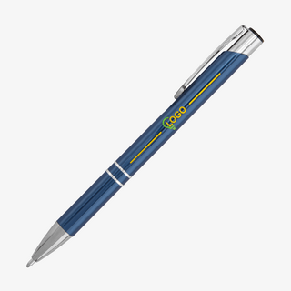 Glänzender Premium-Metall-Kugelschreiber, Schaft individuell bedruckt, als Druckprodukt für Selfpublishing und Verlage