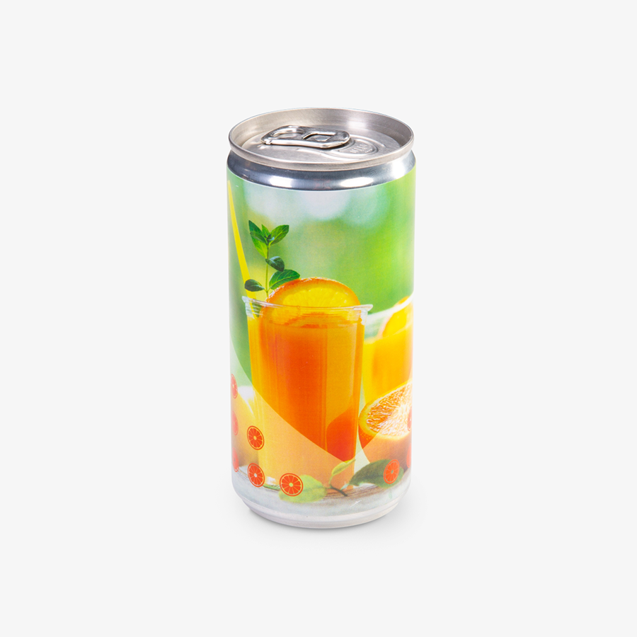 Orangensaft in Aluminium-Getränkedose, Folie vollfarbig bedruckt