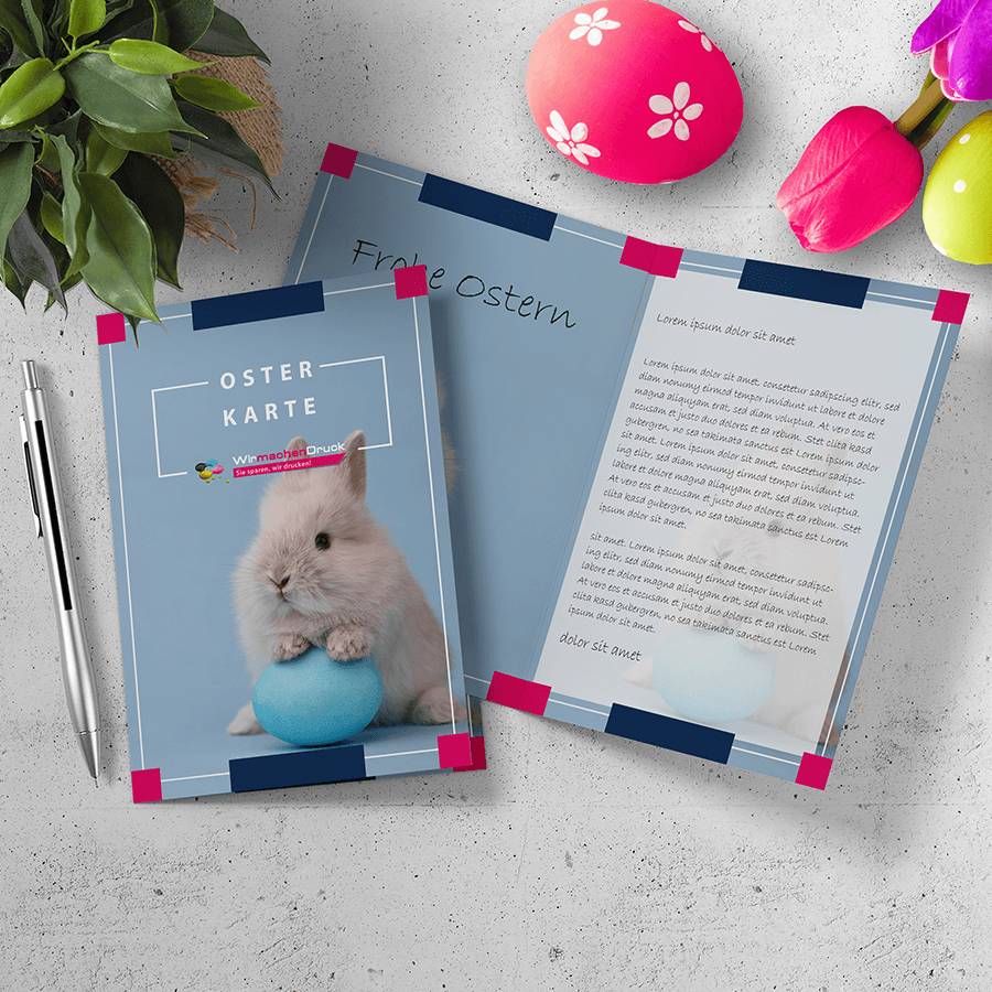 Individuelle Osterkarten mit Mittelfalz im Hochformat, Karten mit Ostermotiv