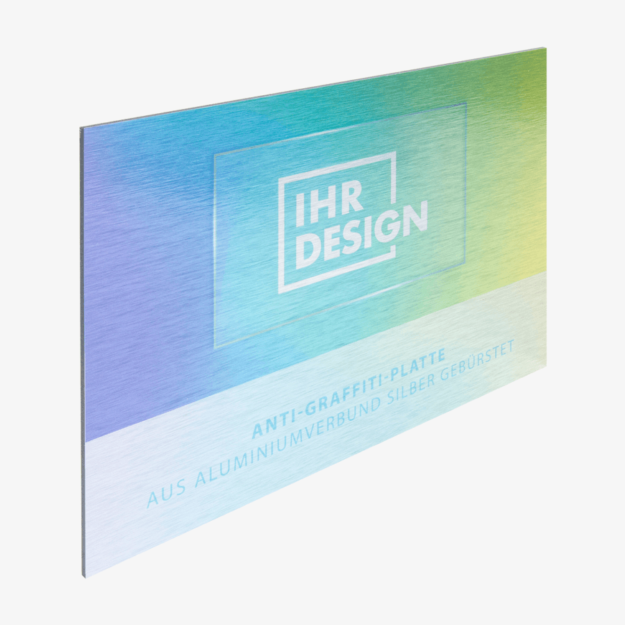 Anti-Graffiti-Platte aus Aluminiumverbund, silber gebürstet und bedruckbar im Wunschdesign