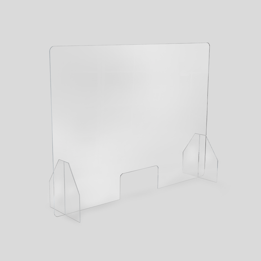 Transparenter Niesschutz aus Acrylglas mit Durchreiche