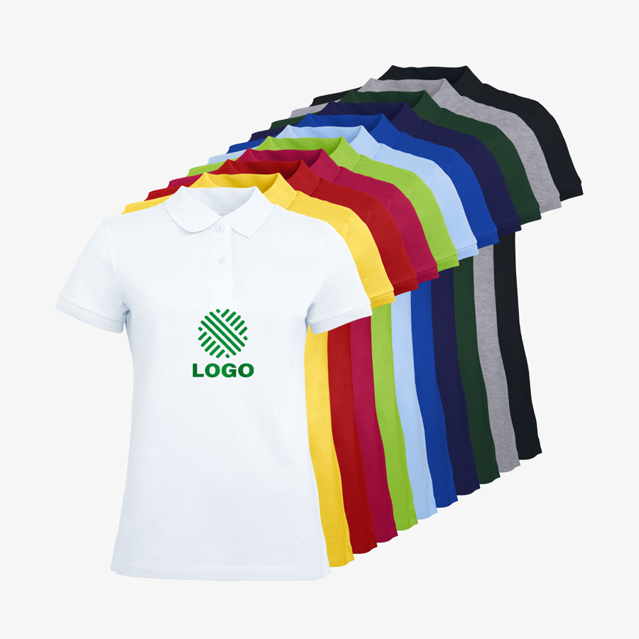 Organic-Damen-Poloshirt von B&C Collection in vielen Farben mit individuellem Digitaldruck vorne mittig