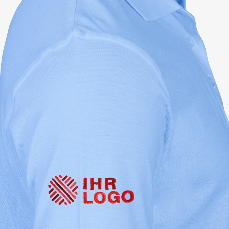 Blaues Herren-Basic-Poloshirt von Fruit of the Loom mit besticktem rechten Arm