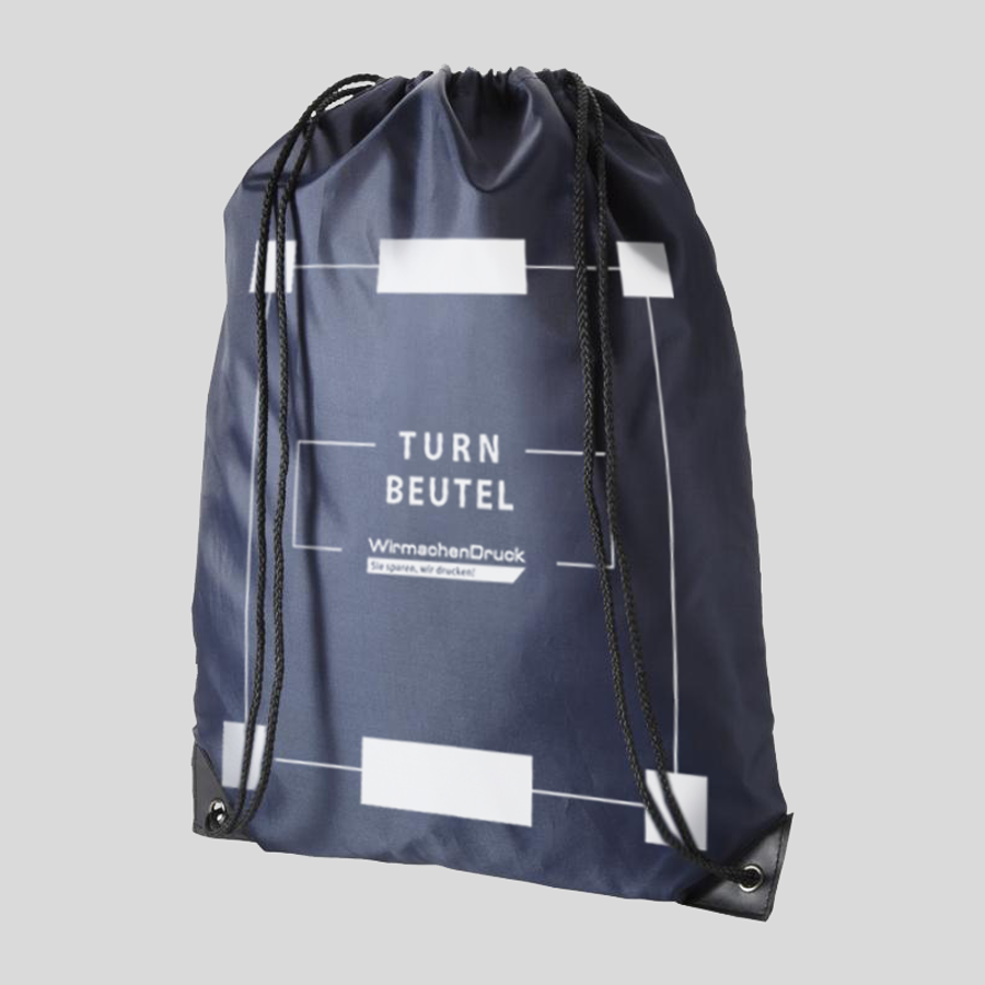 Turnbeutel in Navy Blue aus Polyester, individuell und hochwertig bedruckbar
