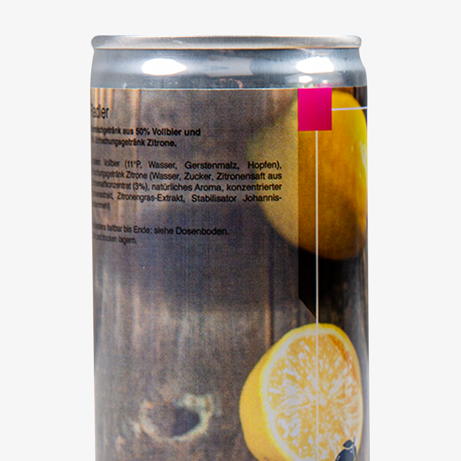 Rückseite einer individuell bedruckten Radler-Getränkedose