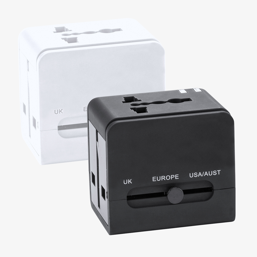 Reiseadapter in Schwarz und Weiß für Europa, Asien, Großbritannien, USA & Australien