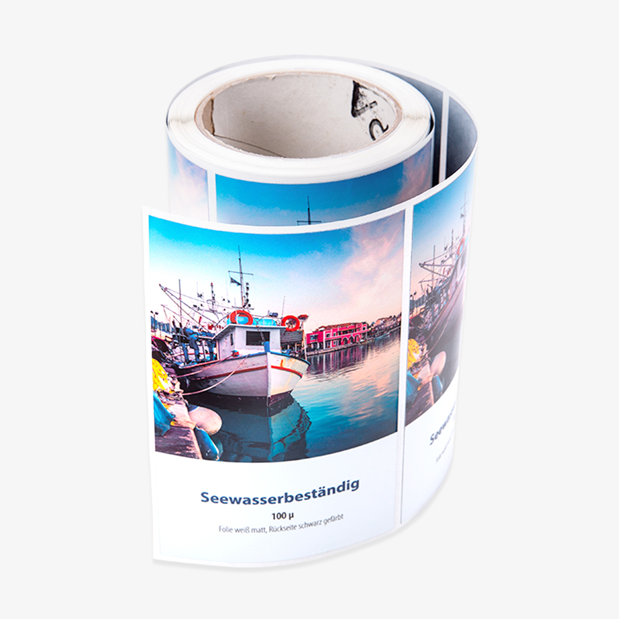 Seewasserfeste Etiketten auf Rolle, sicher haftend, mit individuellem Design