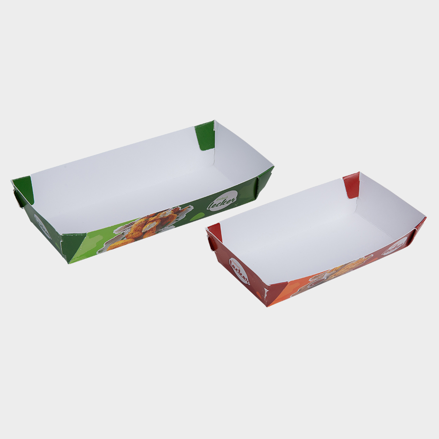 Individuell bedruckte Snackschalen in den Größen 13,9 x 6,4 x 3,3 cm und 17,7 x 6,7 x 4 cm