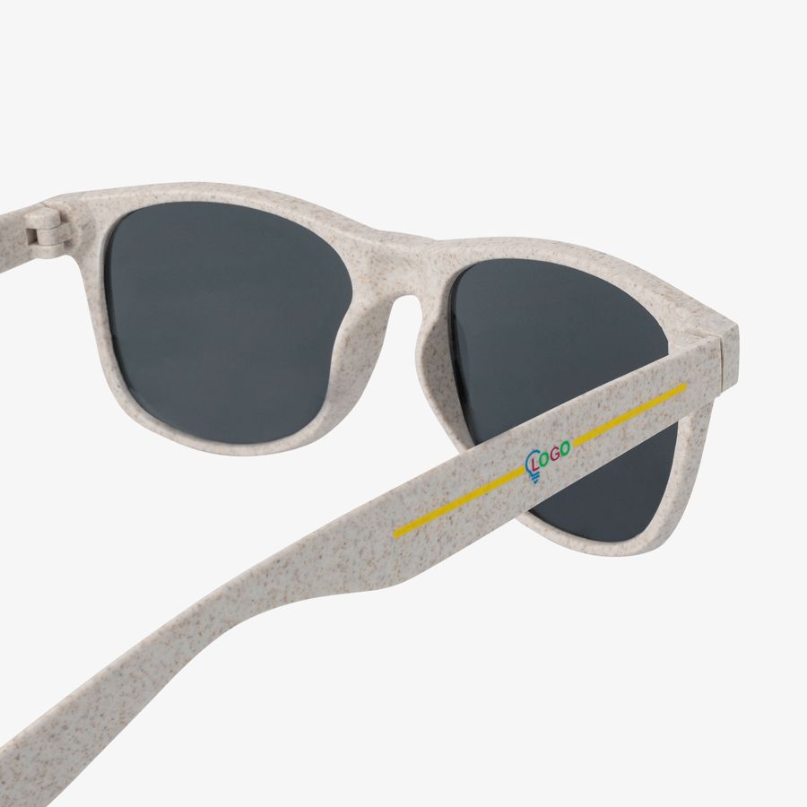 Hochwertige Sonnenbrille aus Bambusfaser mit 4-farbigem Tampondruck auf einem Bügel