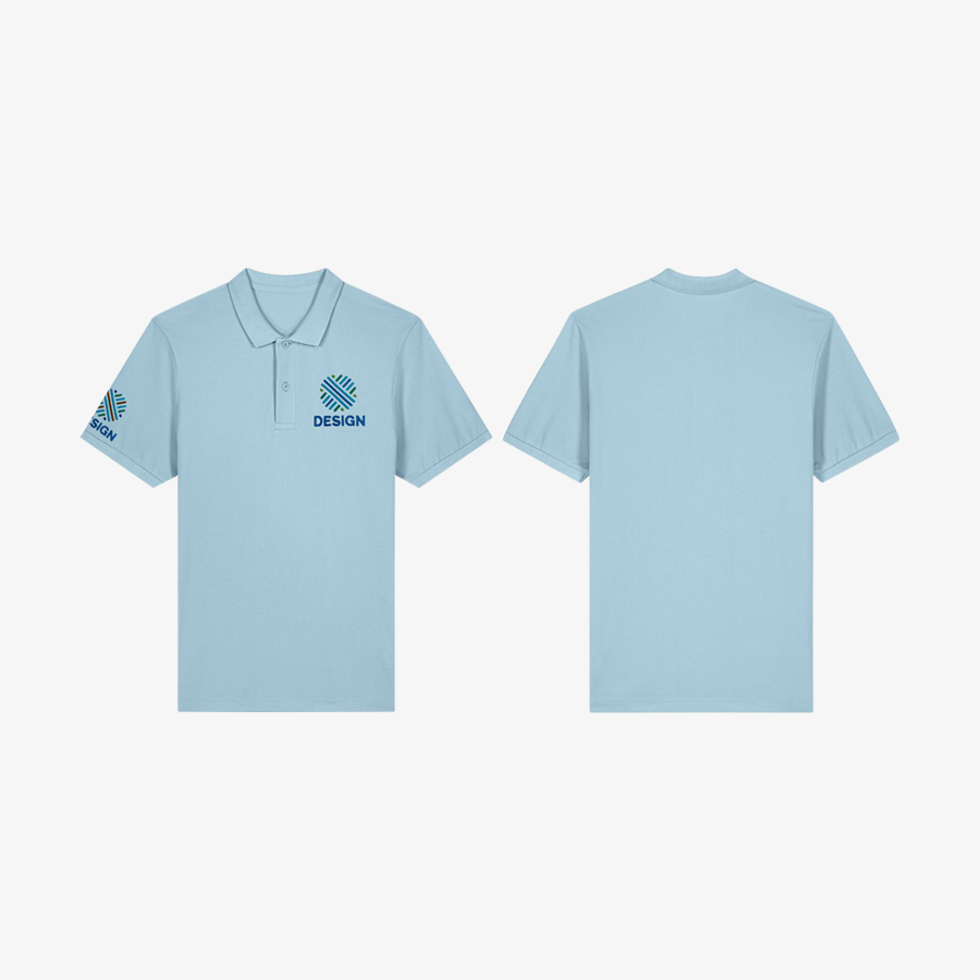 Herren-Poloshirts von Stanley/Stella mit mehrfarbiger Stickerei an zwei Positionen