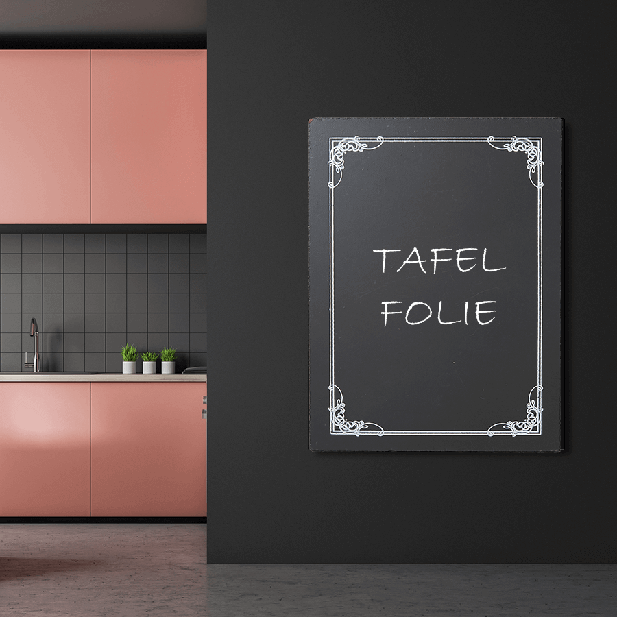 Schwarze Tafelfolie mit hochwertigem Weißdruck, selbstklebend
