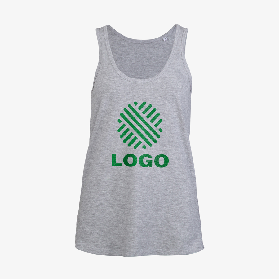 Graues Tanktop für Damen, Organic von B&C Collection, vorne digital bedruckt
