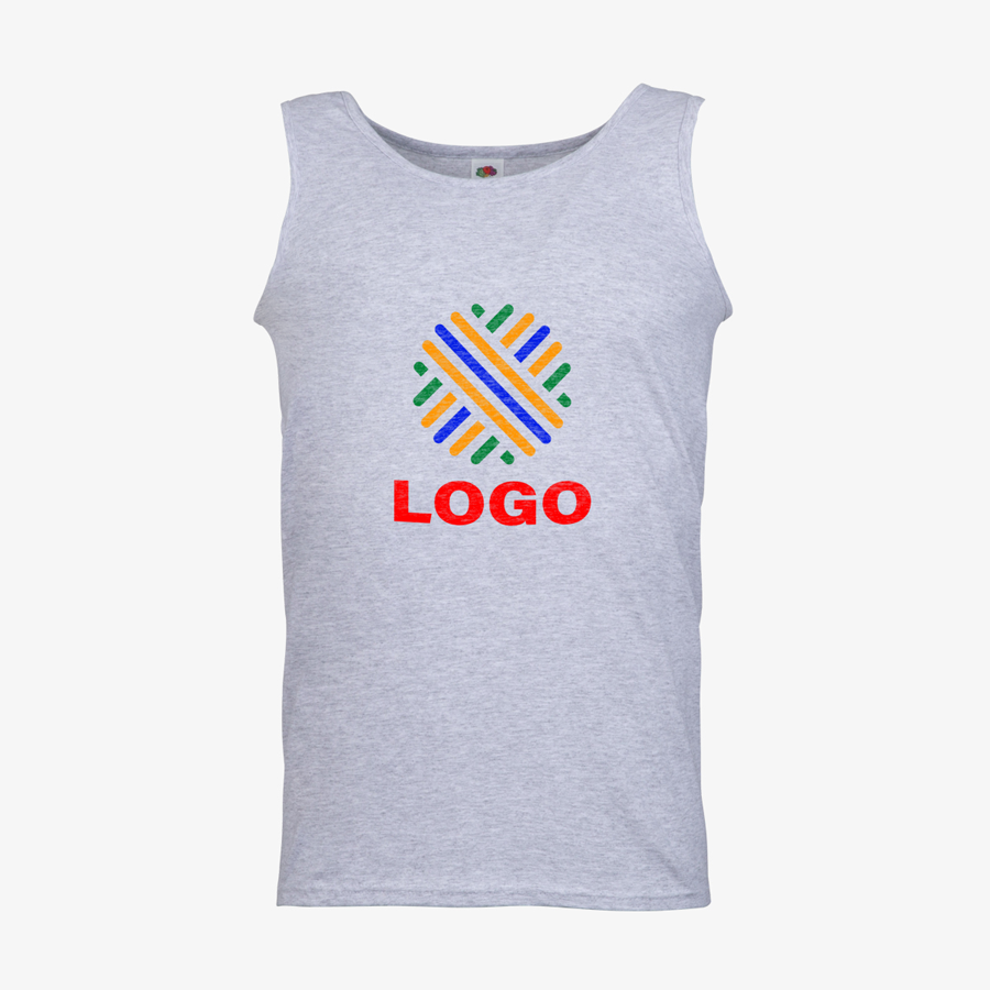 Graues Basic-Tanktop für Herren von Fruit of the Loom, 4-farbiger Siebdruck vorne