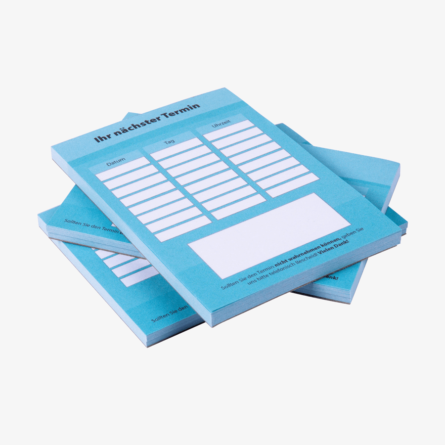 Individuell bedruckter Terminzettelblock DIN A7 im Hochformat