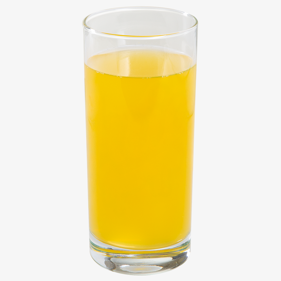 Unbedrucktes Trinkglas, gefüllt mit Limonade, Frontalansicht