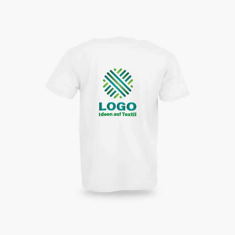Weißes Basic-T-Shirt für Herren mit individuellem Digitaldruck auf der Rückseite