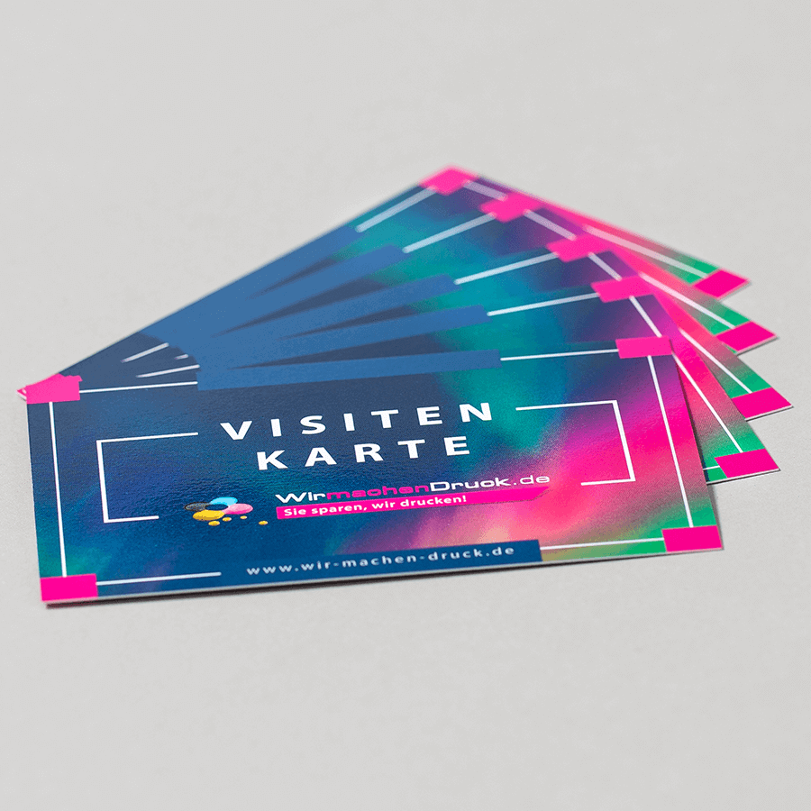 Visitenkarten vollfarbig bedruckt und mit vollflächigem UV-Lack veredelt