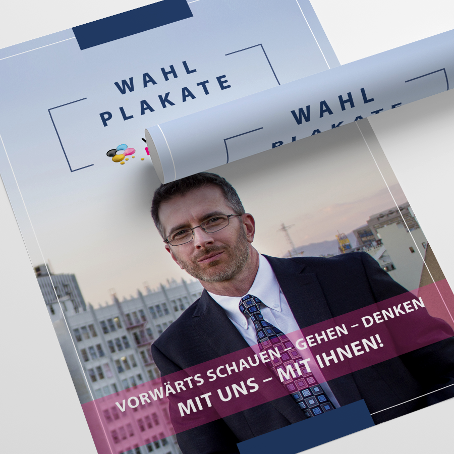 Wahlplakate mit hochwertig bedruckt mit Wunschmotiv zusammengerollt und ausgebreitet