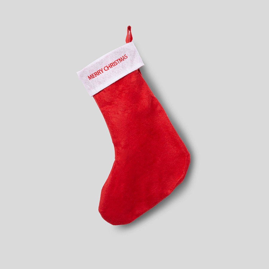 Rot-weißer Weihnachtsstrumpf mit individueller Stickerei, aus stabilem und federleichtem Non-Woven-Material