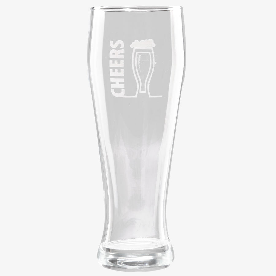 Leeres Weizenbierglas mit Füllstrich 0,5 l und teilflächiger Lasergravur, Frontalansicht