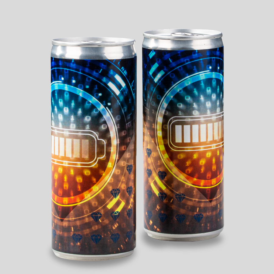 Belebende zuckerfreie Energydrinks in Aluminium-Getränkedosen, Folie vollfarbig bedruckt
